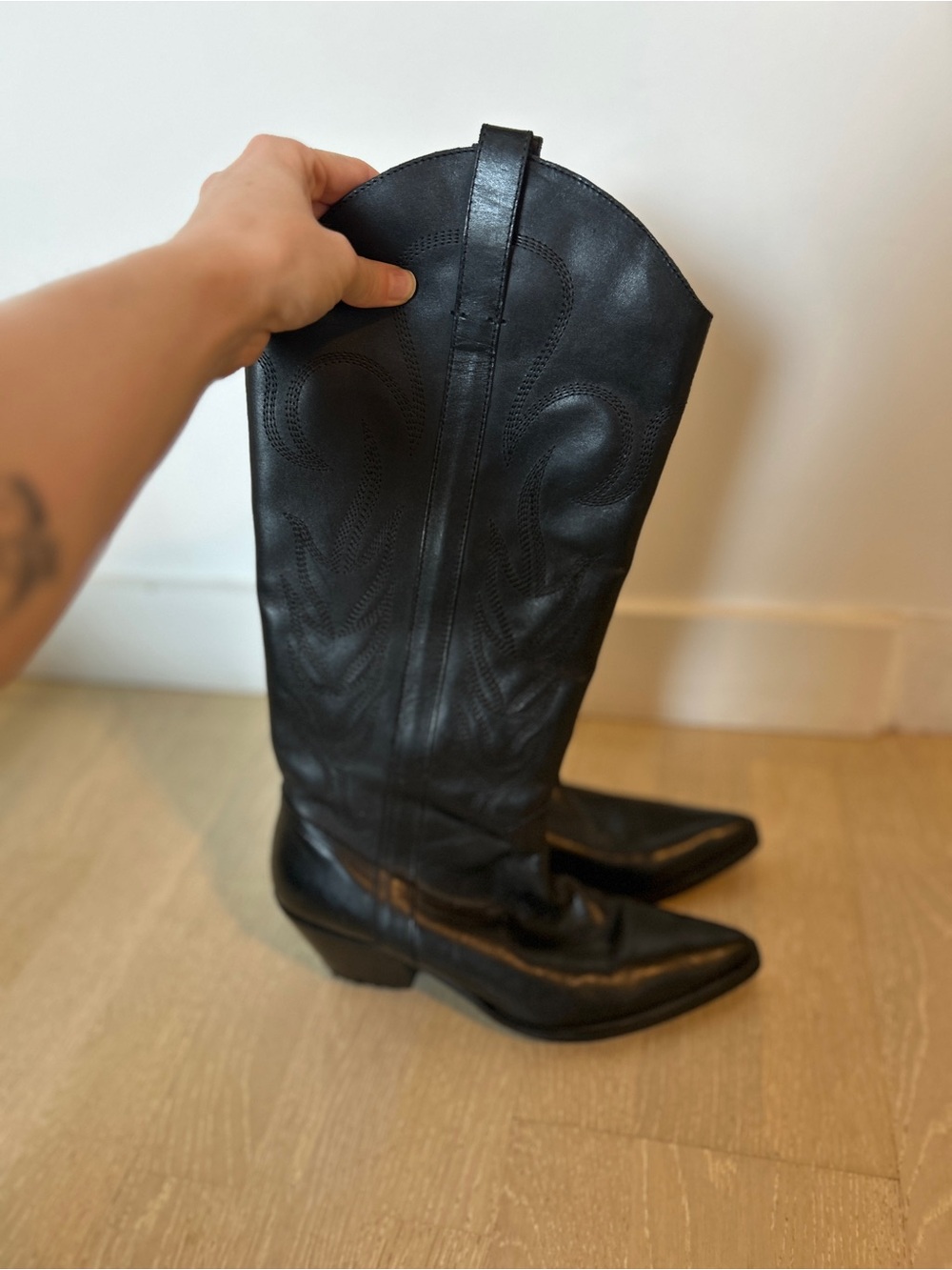 Black Knee High Cowboy Western Boots Women Size 7.5